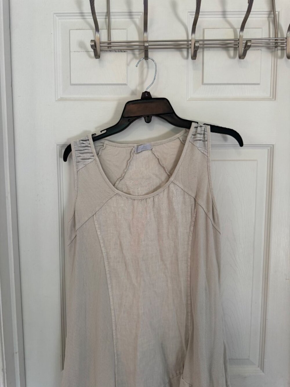 Beige Linen Sleeveless Dress Ruffle Hem Made In Italy Boho Bohemian Lagenlook M - Picture 16 of 16